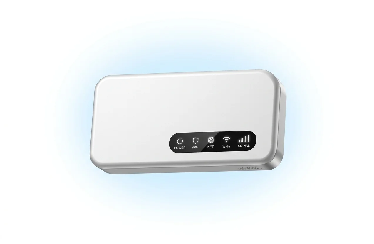 Angled product view with the LED status panel